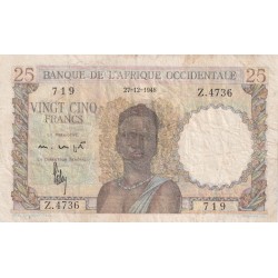 25 FRANCS 27-12-1948 FRENCH WEST AFRICA